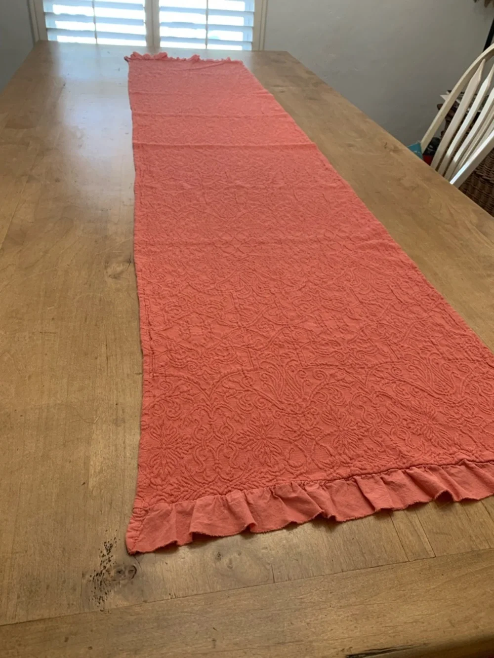 Boho Salmon Colored Table Runner - 90” X 20”